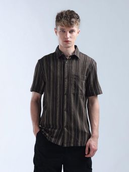 Flying Machine - Men Brown Cotton Stripes Shirt