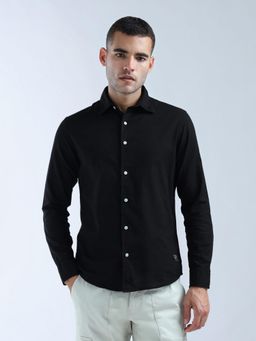 Flying Machine - Men Black Cotton Solid Shirt
