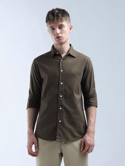 Flying Machine - Men Brown Cotton Solid Shirt