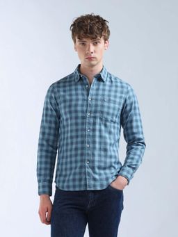 Flying Machine - Men Blue Cotton Checks Shirt