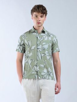 Flying Machine - Men Green Cotton Abstract Shirt
