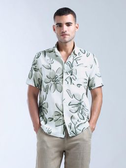 Flying Machine - Men White Cotton Abstract Shirt