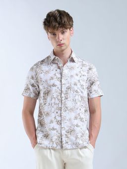 Flying Machine - Men White Cotton Floral Shirt