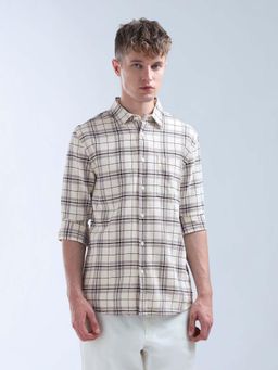Flying Machine - Men Grey Cotton Checks Shirt