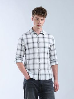 Flying Machine - Men White Cotton Checks Shirt