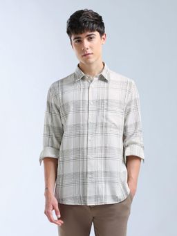 Flying Machine - Men White Cotton Checks Shirt