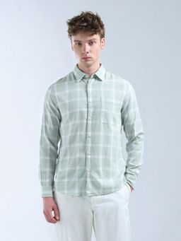 Flying Machine - Men Green Cotton Checks Shirt
