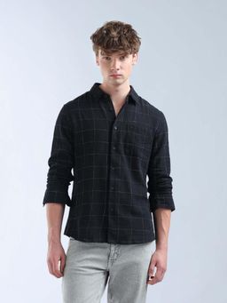 Flying Machine - Men Black Cotton Checks Shirt