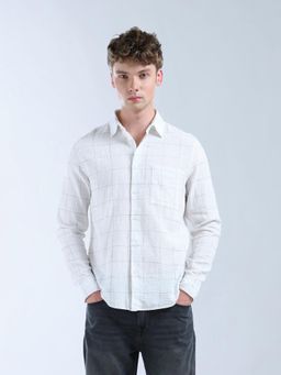 Flying Machine - Men White Cotton Checks Shirt
