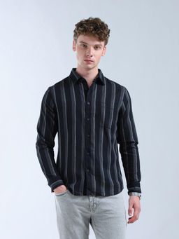 Flying Machine - Men Black Cotton Stripes Shirt