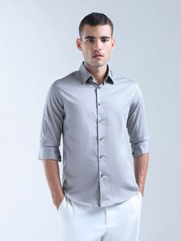 Flying Machine - Men Grey Cotton Solid Shirt