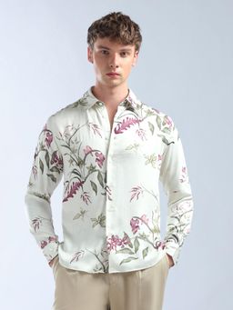 Flying Machine - Men White Viscose Floral Shirt