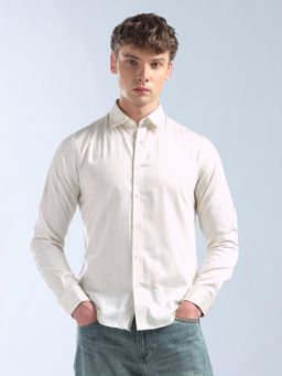 Flying Machine - Men White Cotton Stripes Shirt