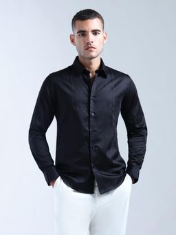 Flying Machine - Men Black Cotton Self Design Shirt