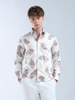 Flying Machine - Men White Cotton Floral Shirt