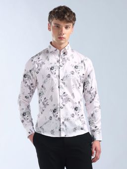 Flying Machine - Men White Cotton Floral Shirt