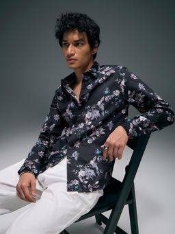 Flying Machine - Men Black Cotton Floral Shirt