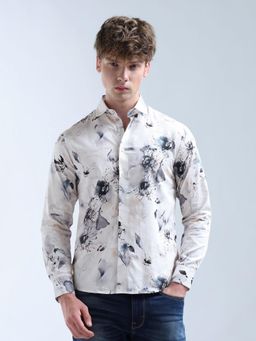 Flying Machine - Men White Cotton Abstract Shirt