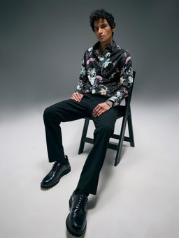 Flying Machine - Men Black Cotton Floral Shirt
