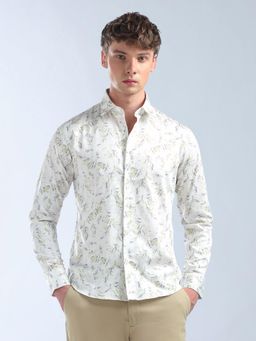 Flying Machine - Men White Cotton Floral Shirt