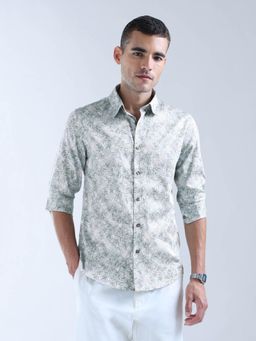 Flying Machine - Men Green Cotton Floral Shirt