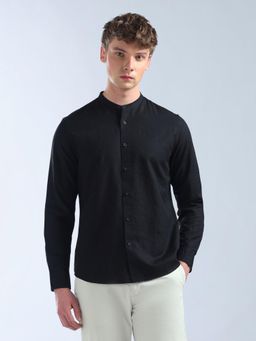 Flying Machine - Men Black Cotton Self Design Shirt