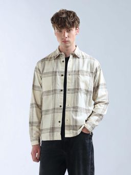 Flying Machine - Men White Cotton Checks Shirt