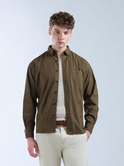 Flying Machine - Men Brown Cotton Solid Shirt