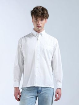 Flying Machine - Men White Cotton Solid Shirt