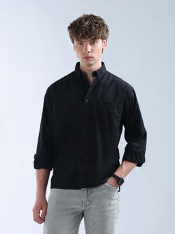 Flying Machine - Men Black Cotton Solid Shirt
