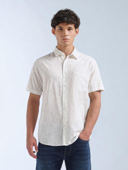Flying Machine - Men White Cotton Abstract Shirt