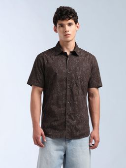 Flying Machine - Men Brown Cotton Abstract Shirt