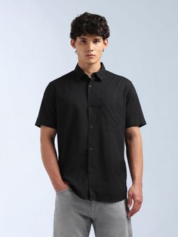 Flying Machine - Men Black Cotton Solid Shirt