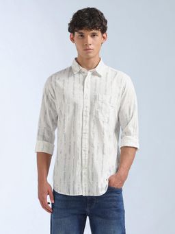 Flying Machine - Men White Cotton Abstract Shirt