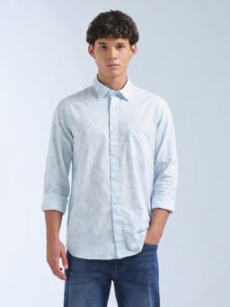 Flying Machine - Men Blue Cotton Abstract Shirt