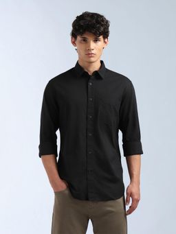 Flying Machine - Men Black Cotton Solid Shirt