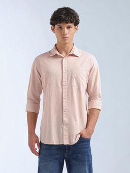 Flying Machine - Men Pink Cotton Solid Shirt