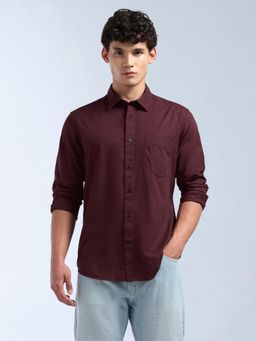 Flying Machine - Men Purple Cotton Solid Shirt