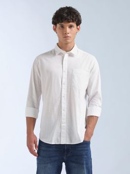 Flying Machine - Men White Cotton Solid Shirt