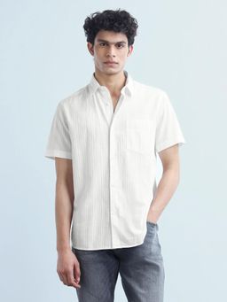 Flying Machine - Men White Cotton Self Design Shirt