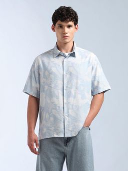 Flying Machine - Men Blue Rayon Abstract Shirt