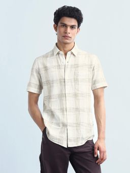 Flying Machine - Men White Cotton Checks Shirt