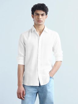 Flying Machine - Men White Cotton Textured Shirt