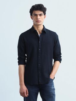 Flying Machine - Men Blue Cotton Textured Shirt