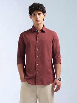 Flying Machine - Men Rust Cotton Solid Shirt