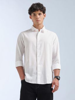 Flying Machine - Men White Cotton Solid Shirt