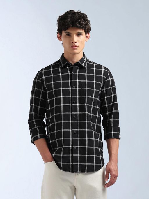 Flying Machine Men Black Cotton Checks Shirt