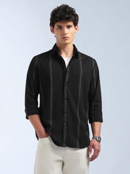 Flying Machine - Men Black Cotton Stripes Shirt