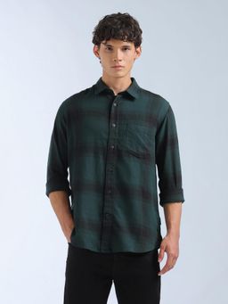 Flying Machine - Men Green Cotton Checks Shirt