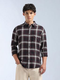 Flying Machine - Men Red Cotton Checks Shirt